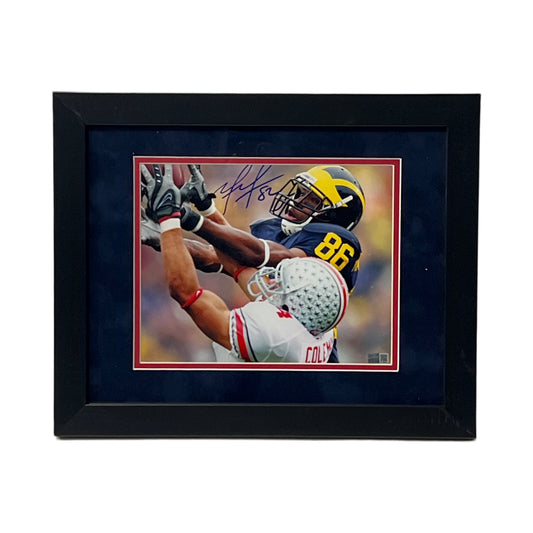 Mario Manningham Autographed Michigan Wolverines Catch Horizontal Framed 8x10 Steiner CX