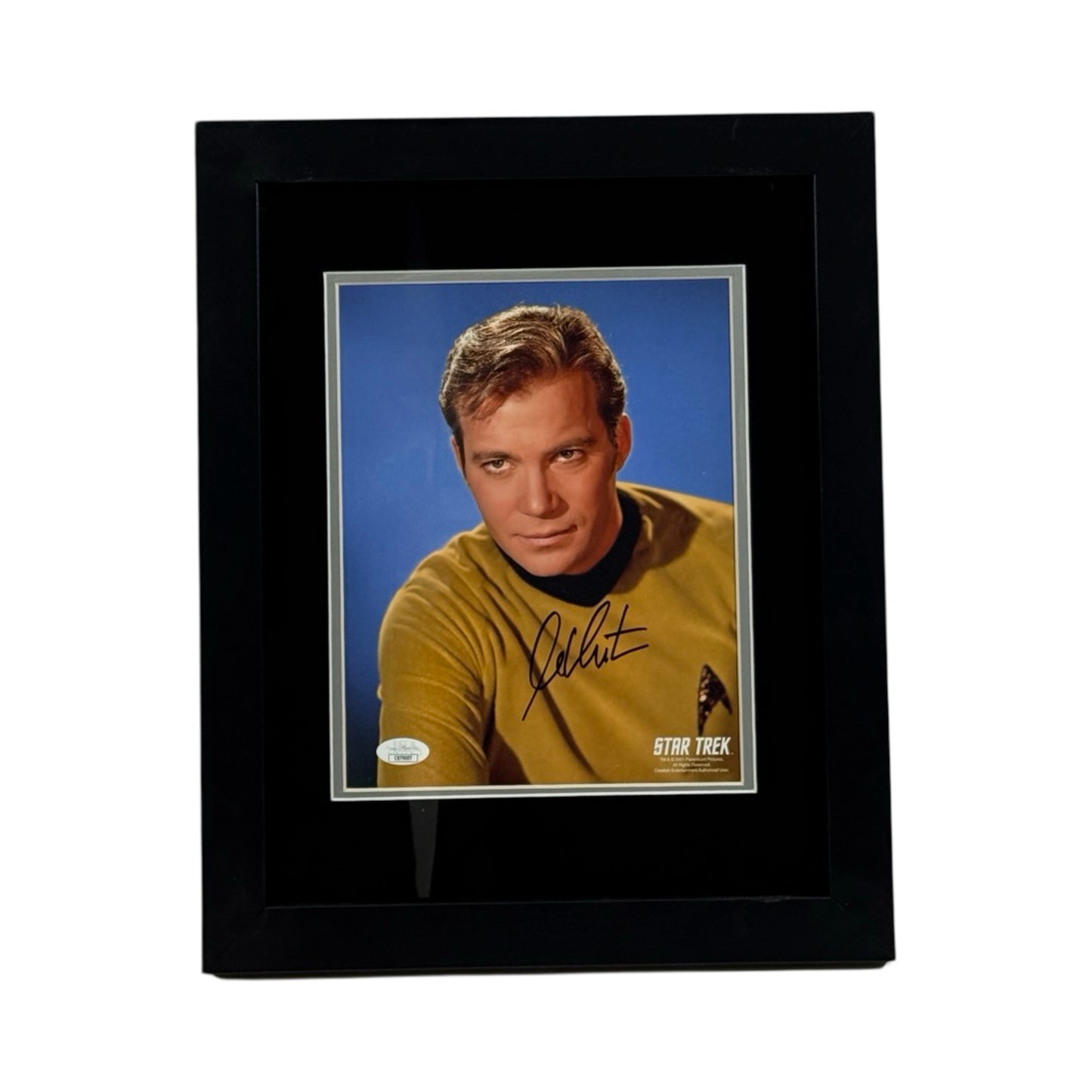 William Shatner Autographed Star Trek Framed Blue Background 8x10 JSA