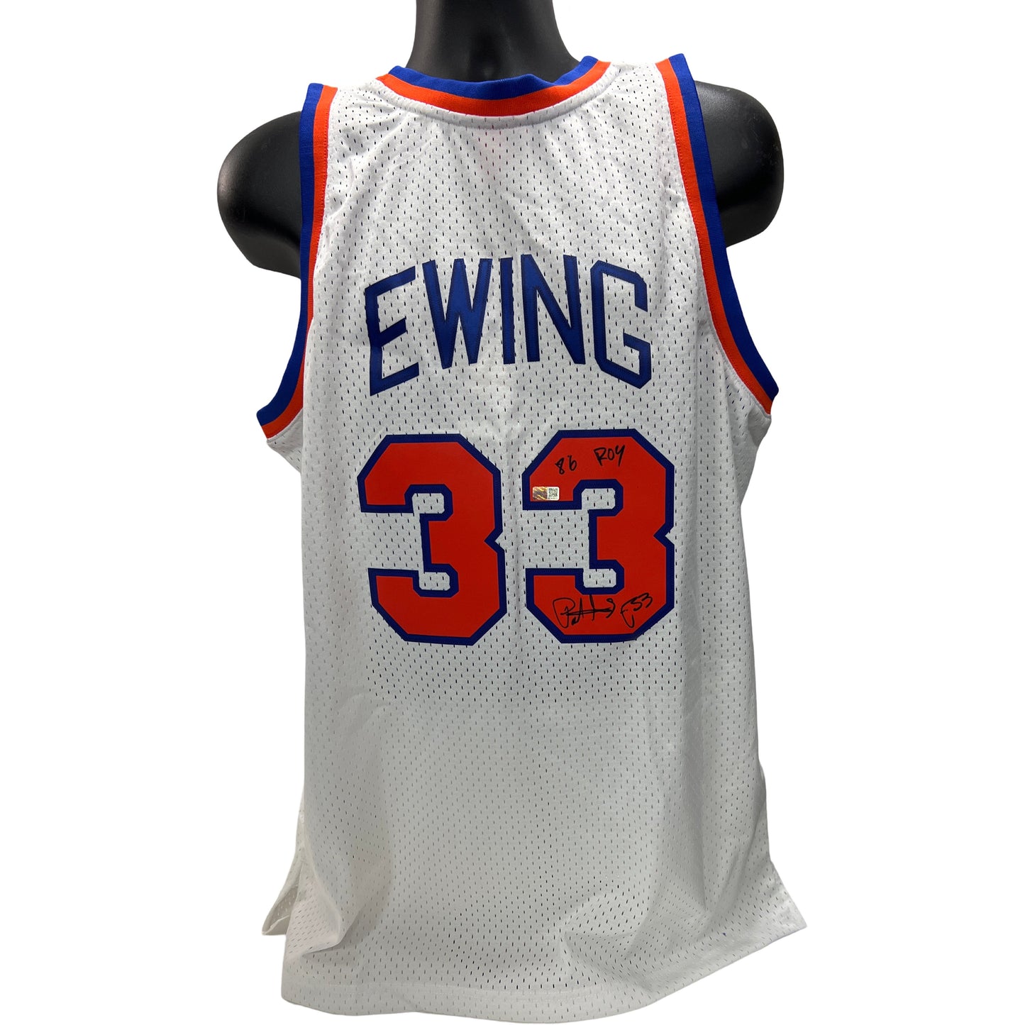 Patrick Ewing Autographed New York Knicks Mitchell & Ness White Jersey "86 ROY" Steiner CX