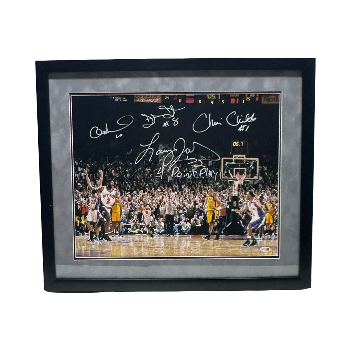 Framed Johnson Childs Sprewell Houston Autographed New York Knicks Inscribed 4 Point Play 16x20 JSA