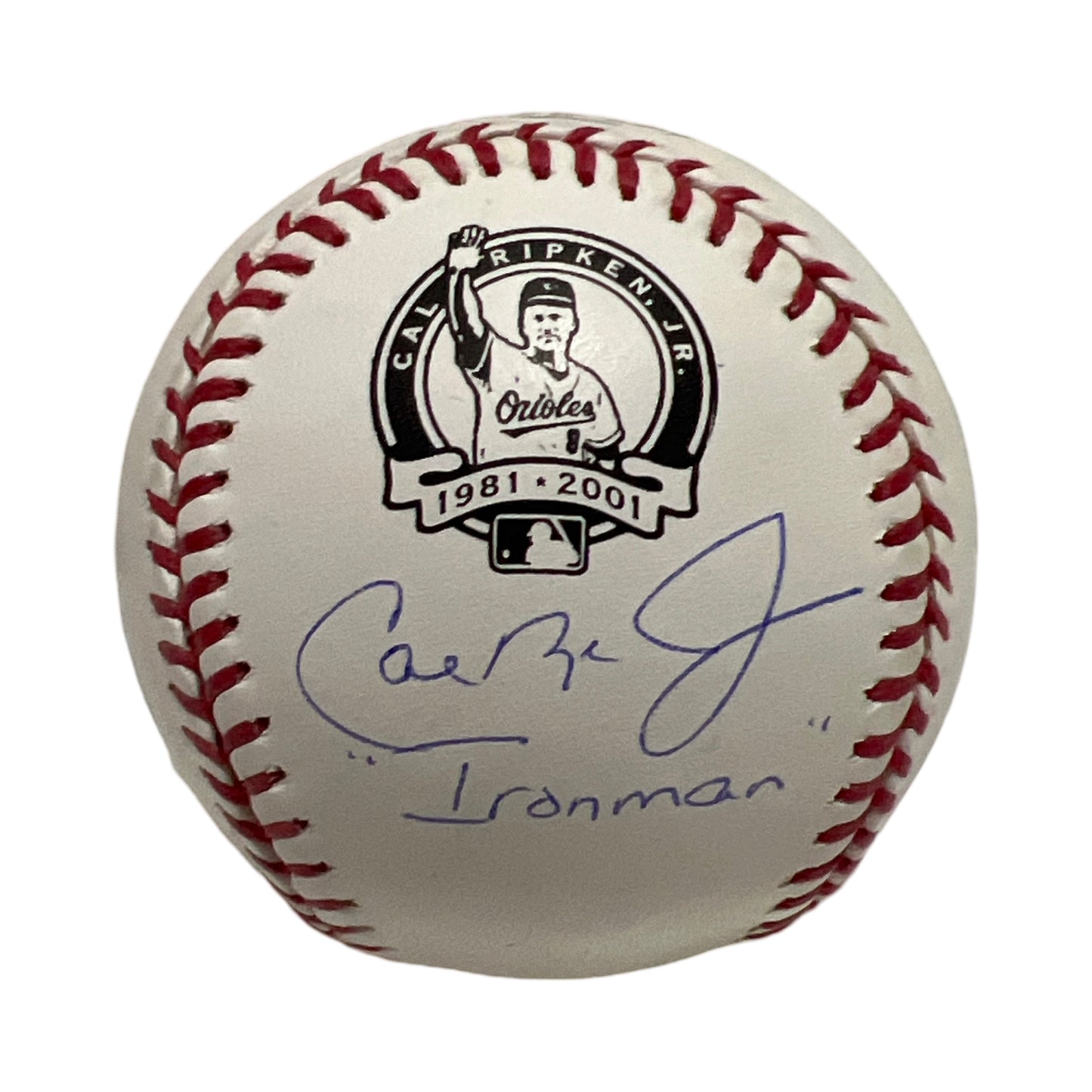 Cal Ripken Jr. Autographed Baltimore Orioles Commemorative Logo Ball "Ironman" Inscription JSA