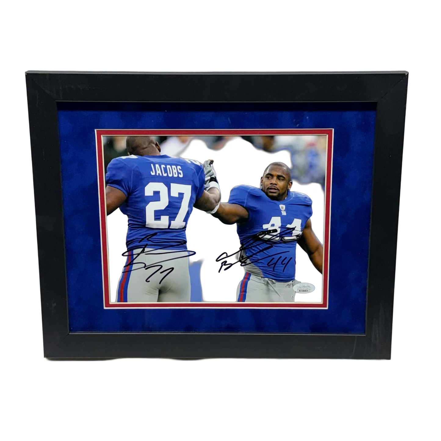 Ahmad Bradshaw & Brandon Jacobs Autographed High Five 8x10 JSA - Framed