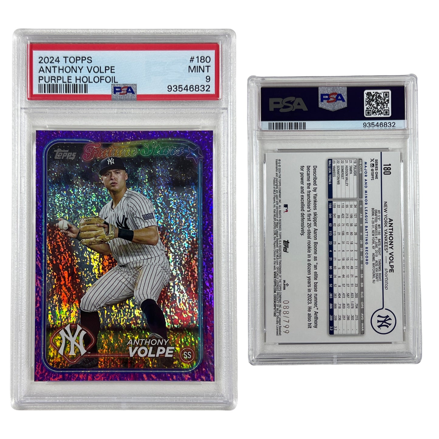 2024 Anthony Volpe Topps Purple Holofoil /799 #180 PSA MINT 9