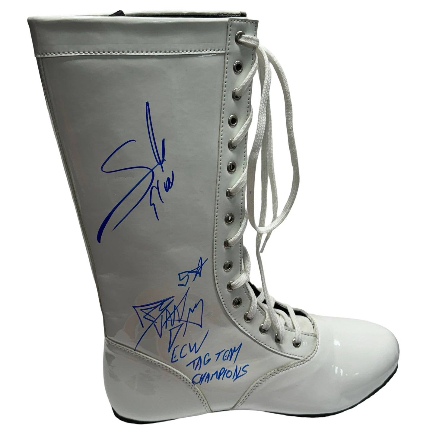 Rob Van Dam & Sabu Autographed WWE ECW White Boot "ECW, 5 Star & ECW Tag Team Champions" Inscription Beckett