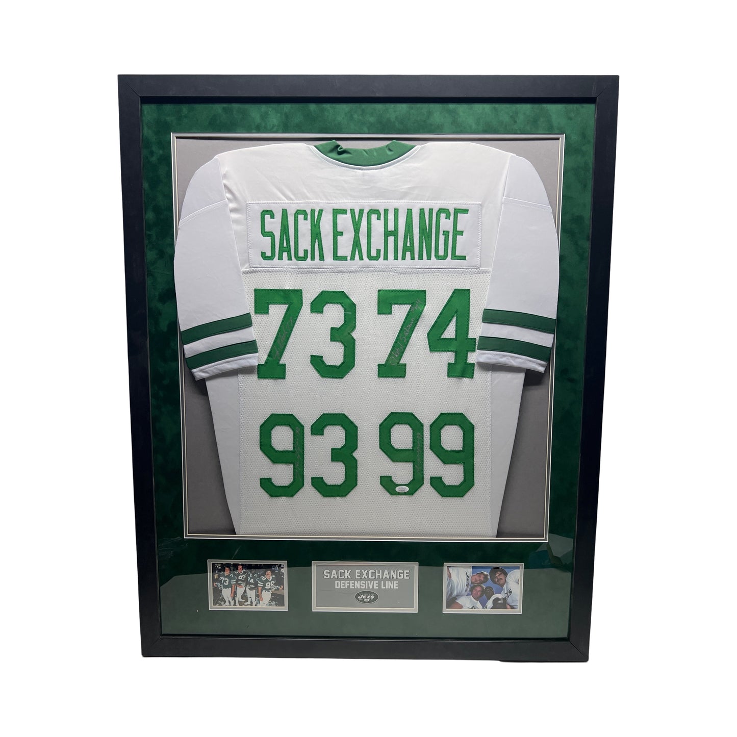 Mark Gastineau, Joe Klecko, Marty Lyons & Abdul Salaam Autographed New York Jets Sack Exchange Framed White Jersey JSA