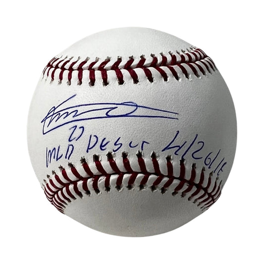 Vladimir Guerrero Jr. Autographed Toronto Blue Jays OMLB "MLB Debut 4/26/19" Inscription JSA