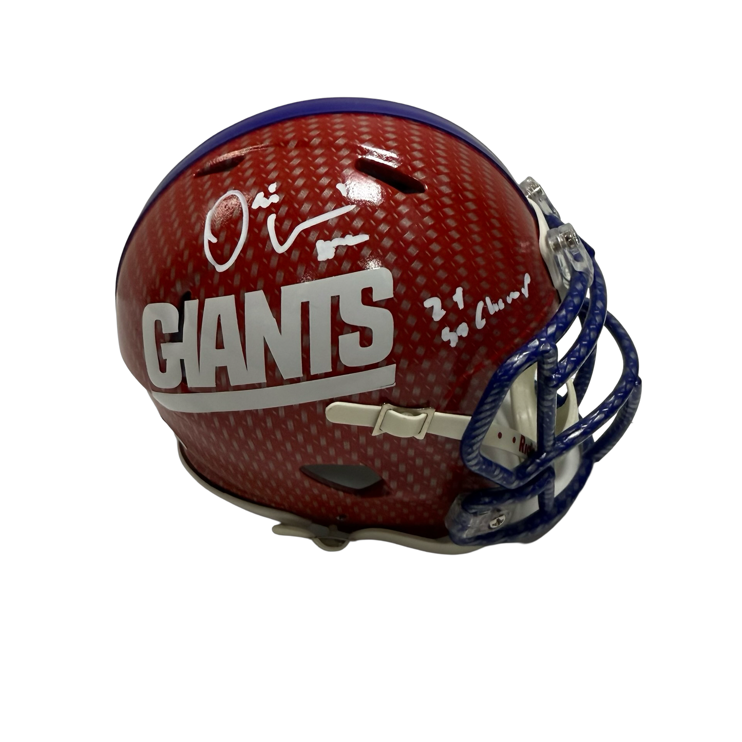 Osi Umenyiora Autogaphed New York Giants "2x SB Champ!" Inscribed Hydro Speed Mini Helmet JSA