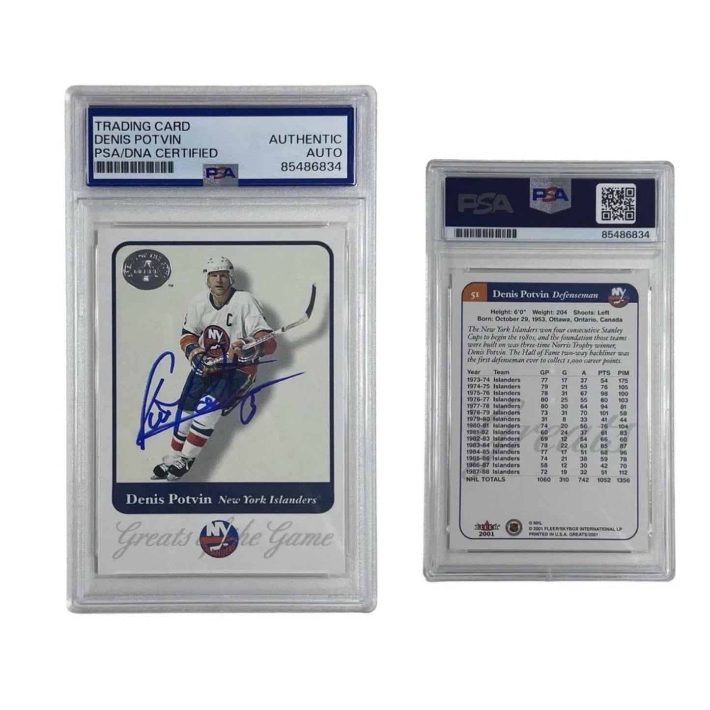 2001 Denis Potvin Autographed Fleer #51 PSA Authentic Auto