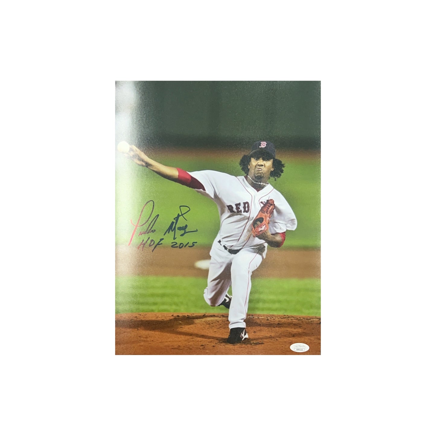 Pedro Martinez Autographed Boston Red Sox Vertical 11x14 "HOF 2015" Inscription JSA