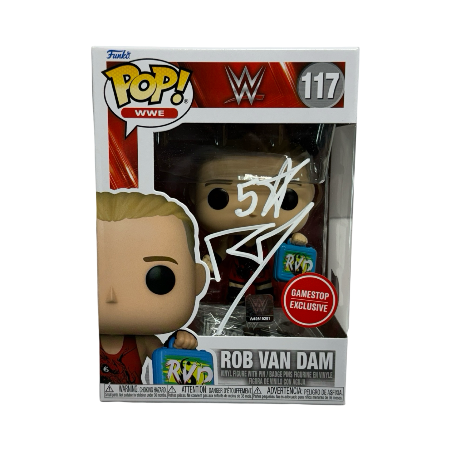 Rob Van Dam Autographed WWE ECW Funko Pop White Ink "5 Star" Inscription Beckett