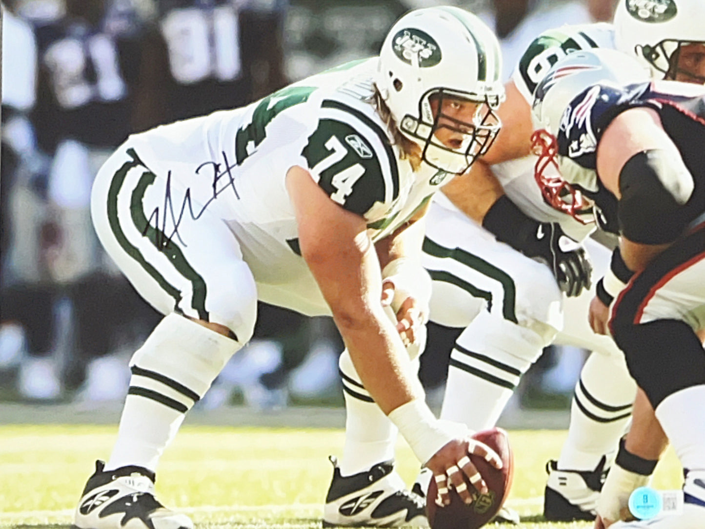 Nick Mangold Autographed Pre-Snap White Pants 11x14 Beckett