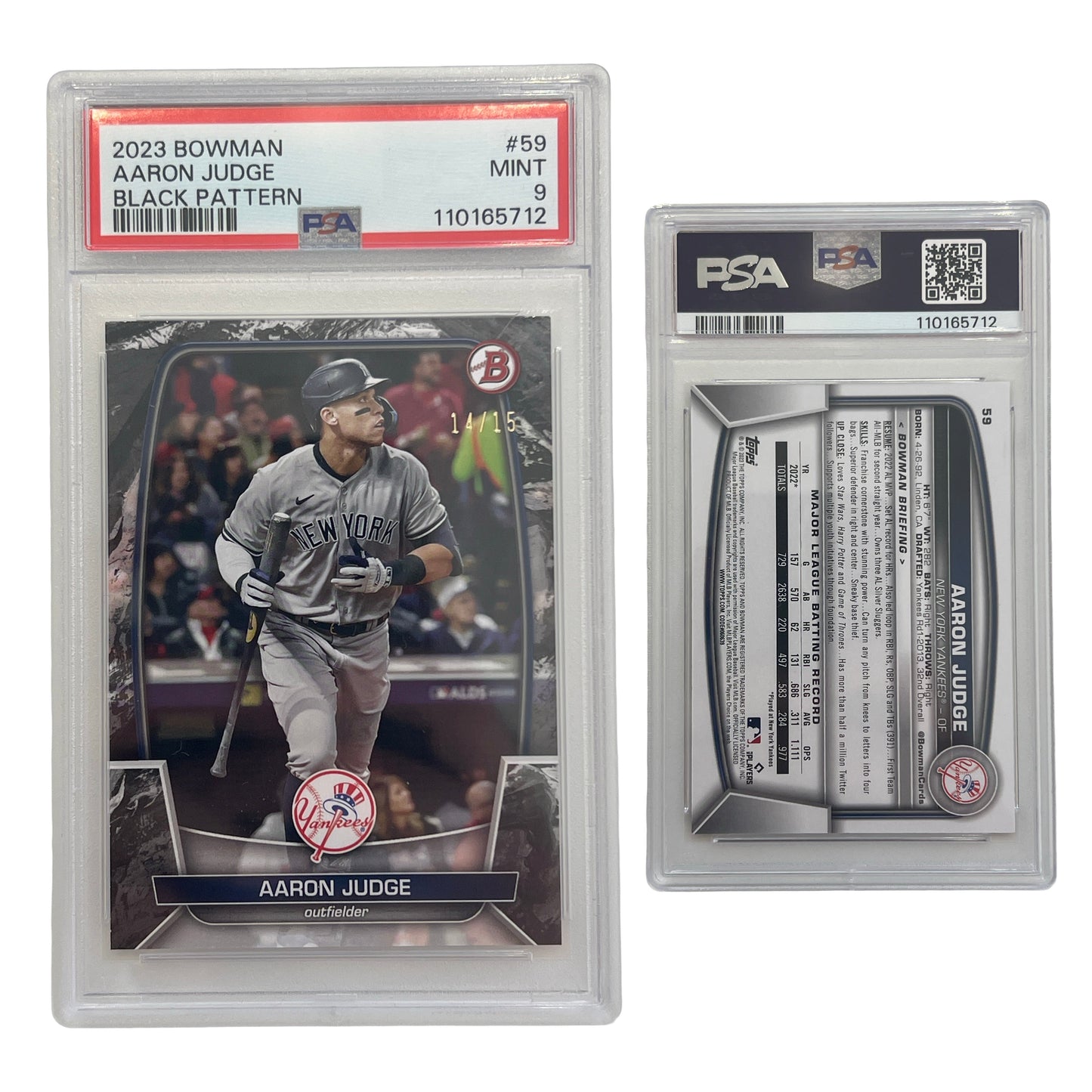 2023 Aaron Judge Bowman Black Pattern /15 #59 PSA 9