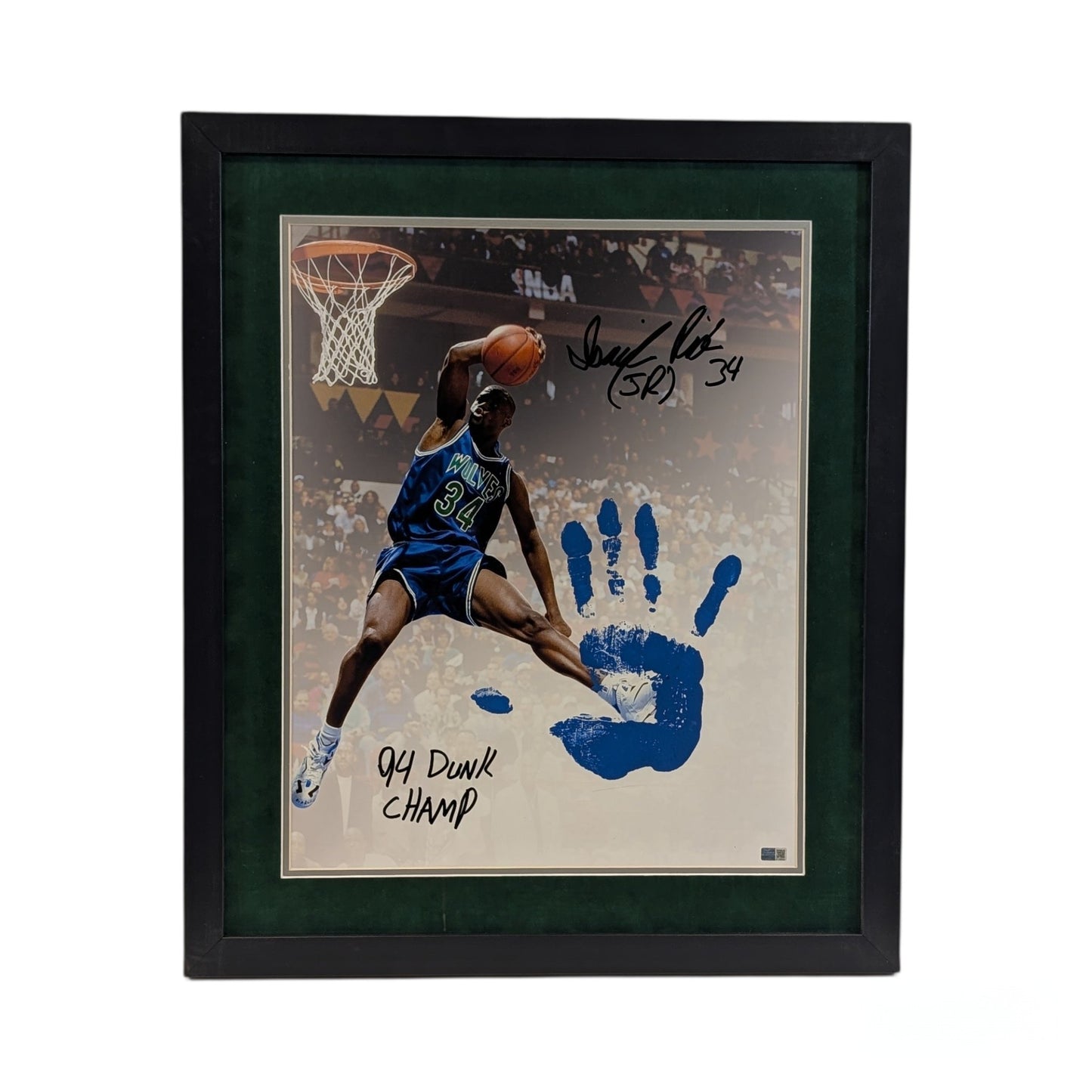Isaiah “JR” Rider Autographed Minnesota Timberwolves Dunk Contest Framed 16x20 w/ Handprint “94 Dunk Champ” Inscription Steiner CX