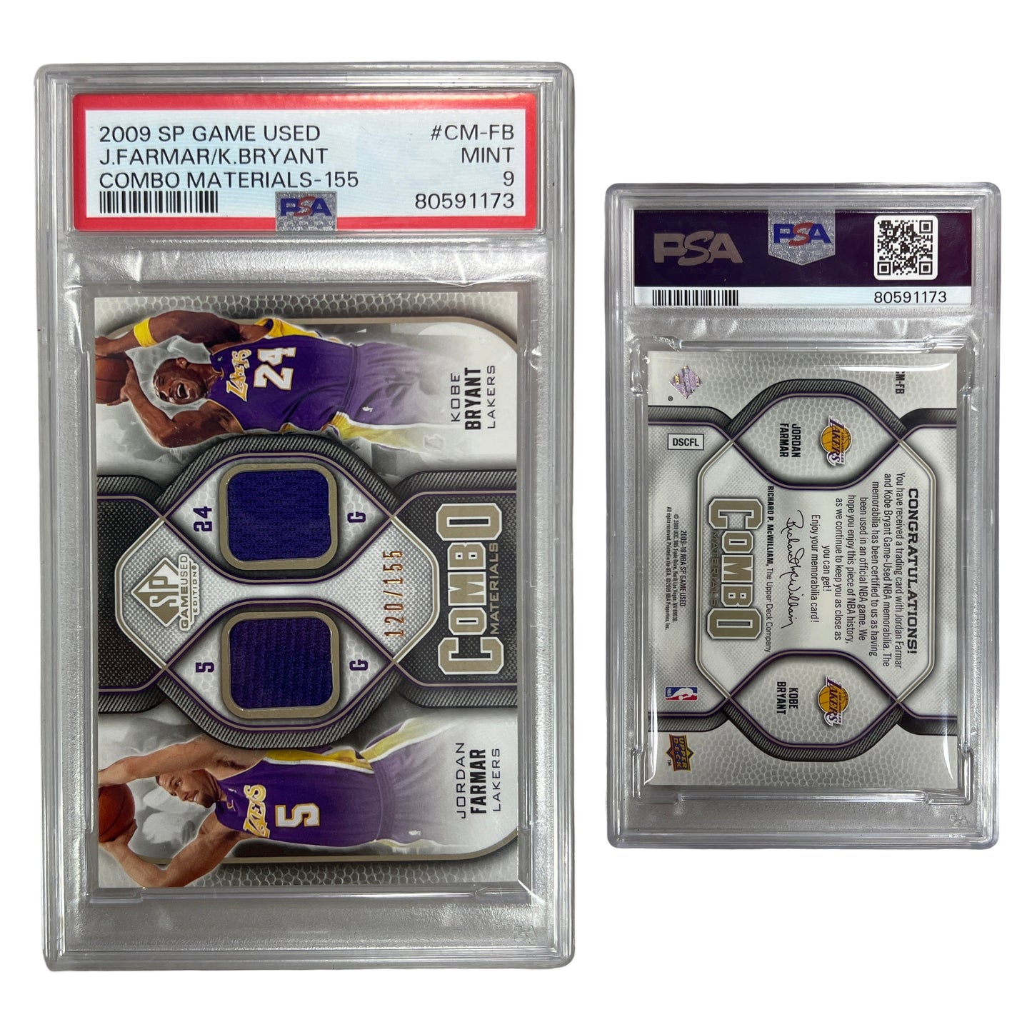 2009 Jordan Farmar / Kobe Bryant SP Game Used Combo Materials #CM-FB PSA MINT 9
