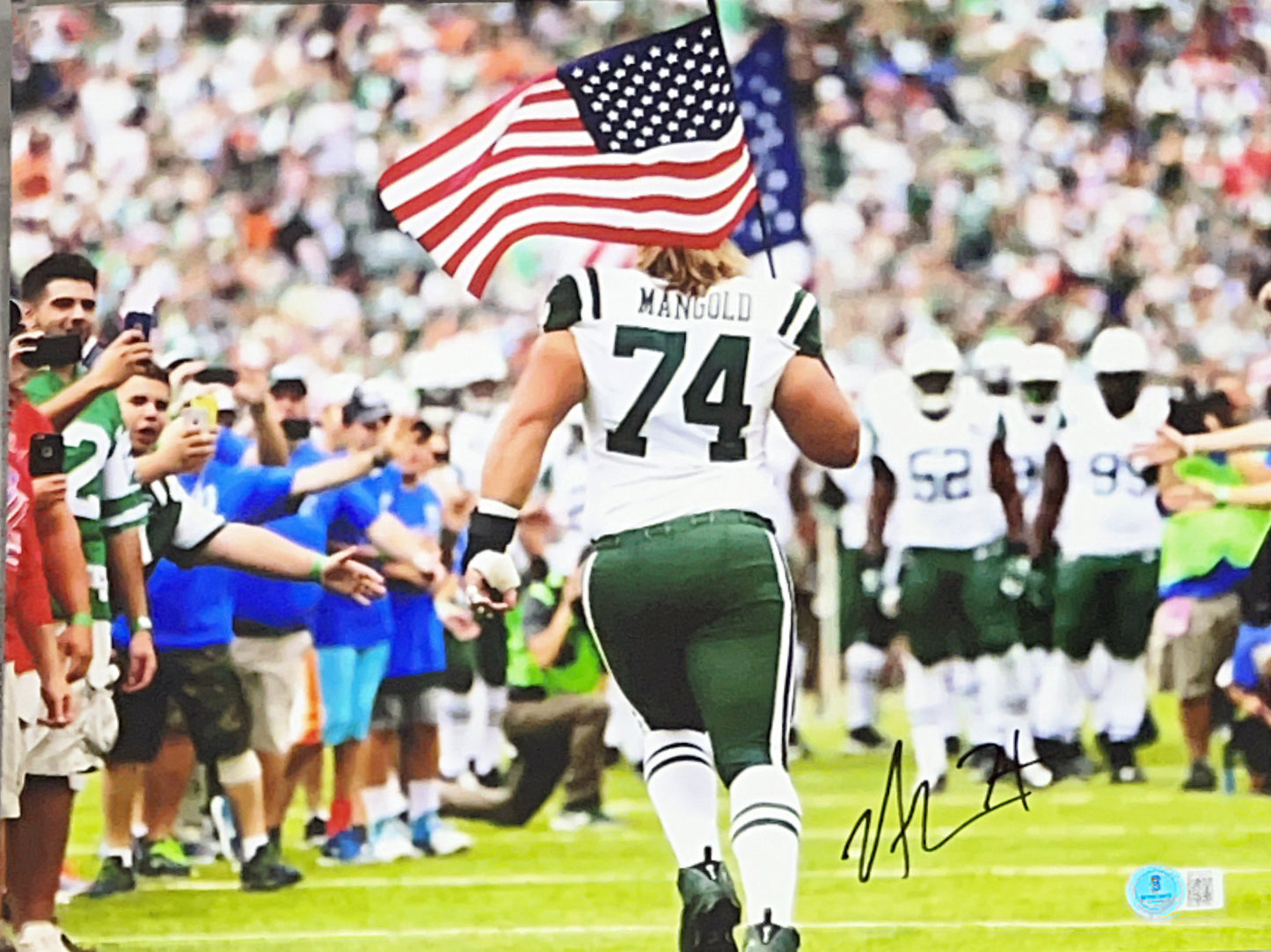 Nick Mangold Autographed American Flag 11x14 Beckett