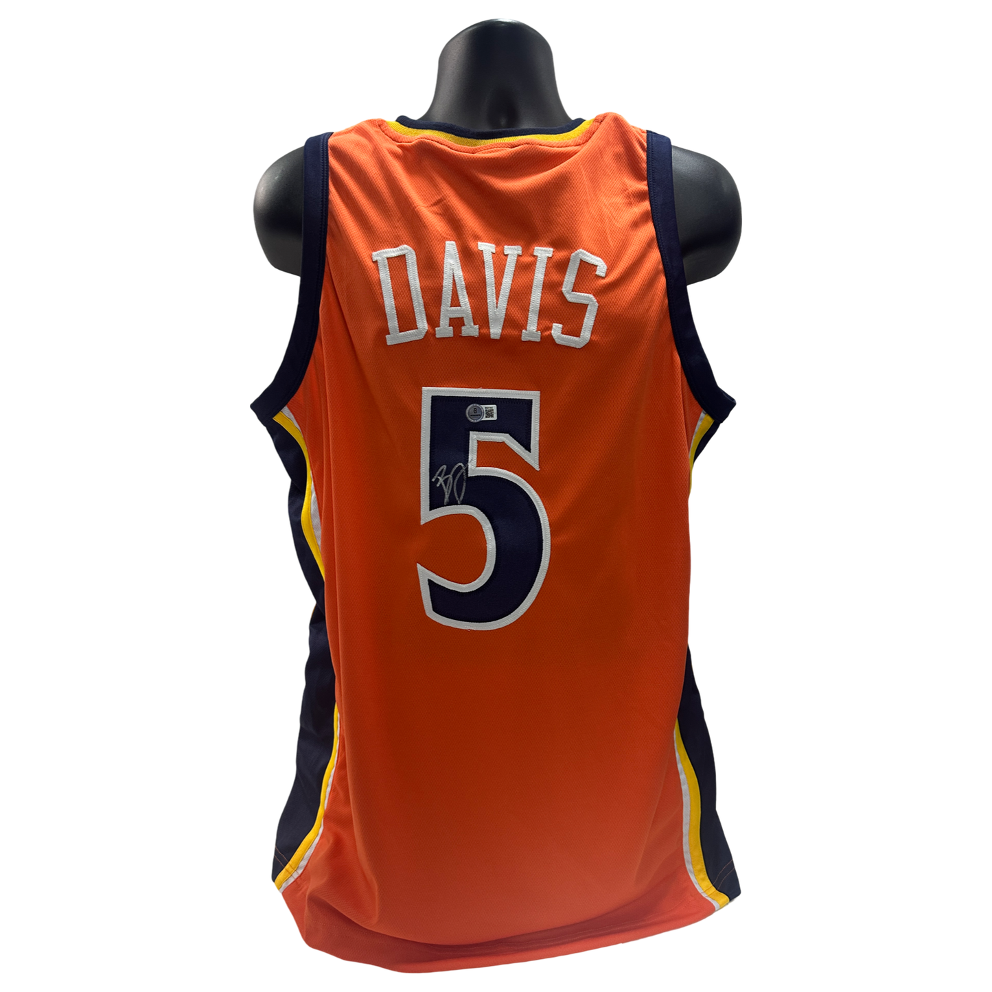 Baron Davis Autographed Golden State Warriors Orange Jersey Beckett BAS