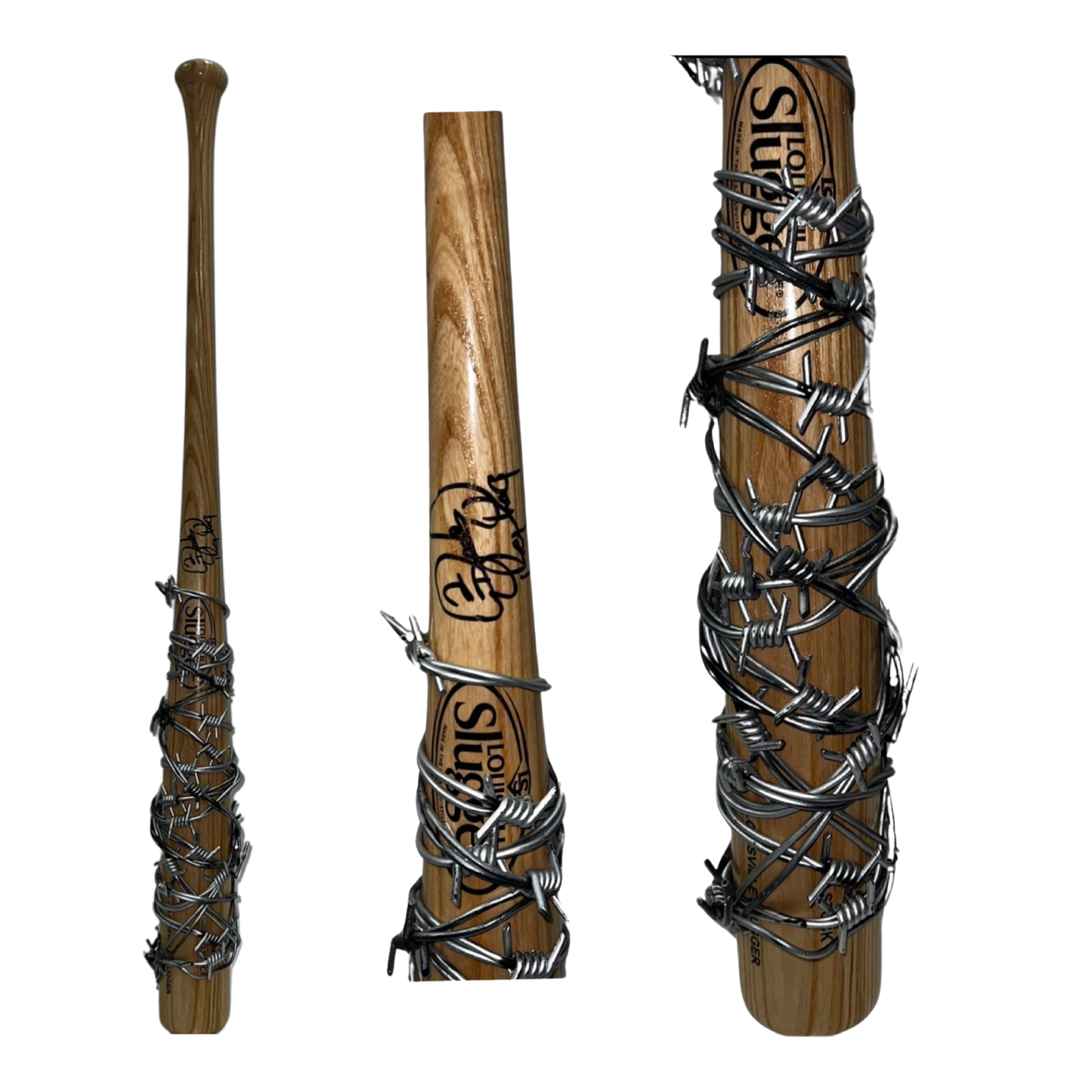 Mick Foley Autographed Louisville Slugger Barbed Wire Bat "Bang Bang & Barbie" Inscriptions Steiner CX