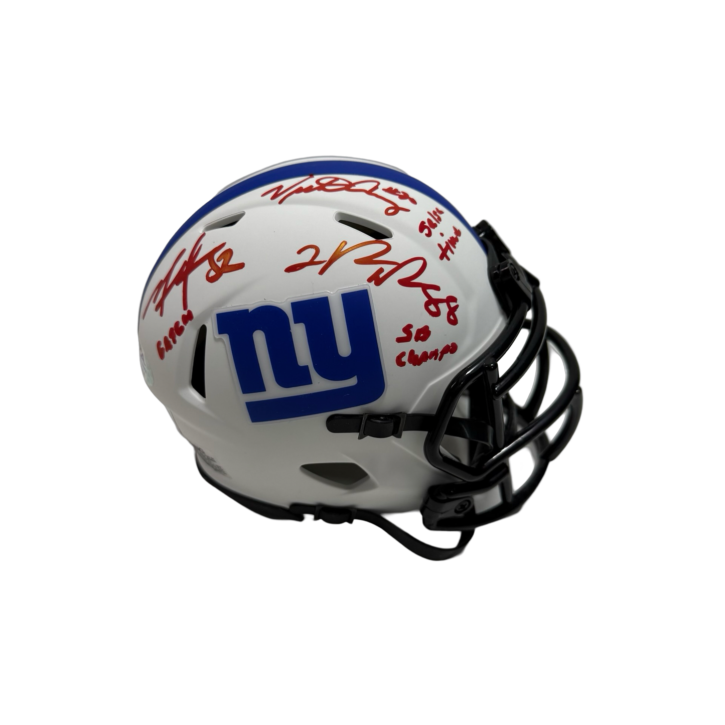 Mario Manningham, Hakeem Nicks, Victor Cruz Autographed New York Giants Inscribed Flat White Mini Helmet PSA BAS