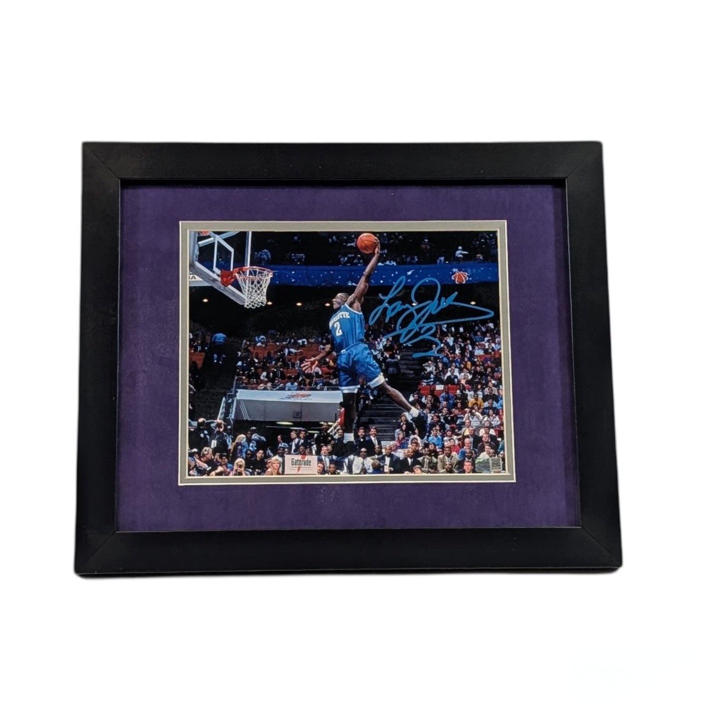 Larry Johnson Autographed Charlotte Hornets Dunking Horizontal Framed 8X10 Steiner CX