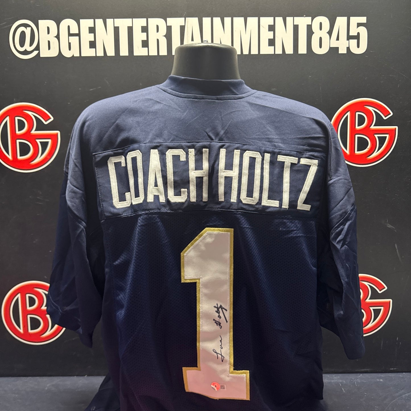Lou Holtz Navy Blue Notre Dame Fighting Irish Autographed Jersey