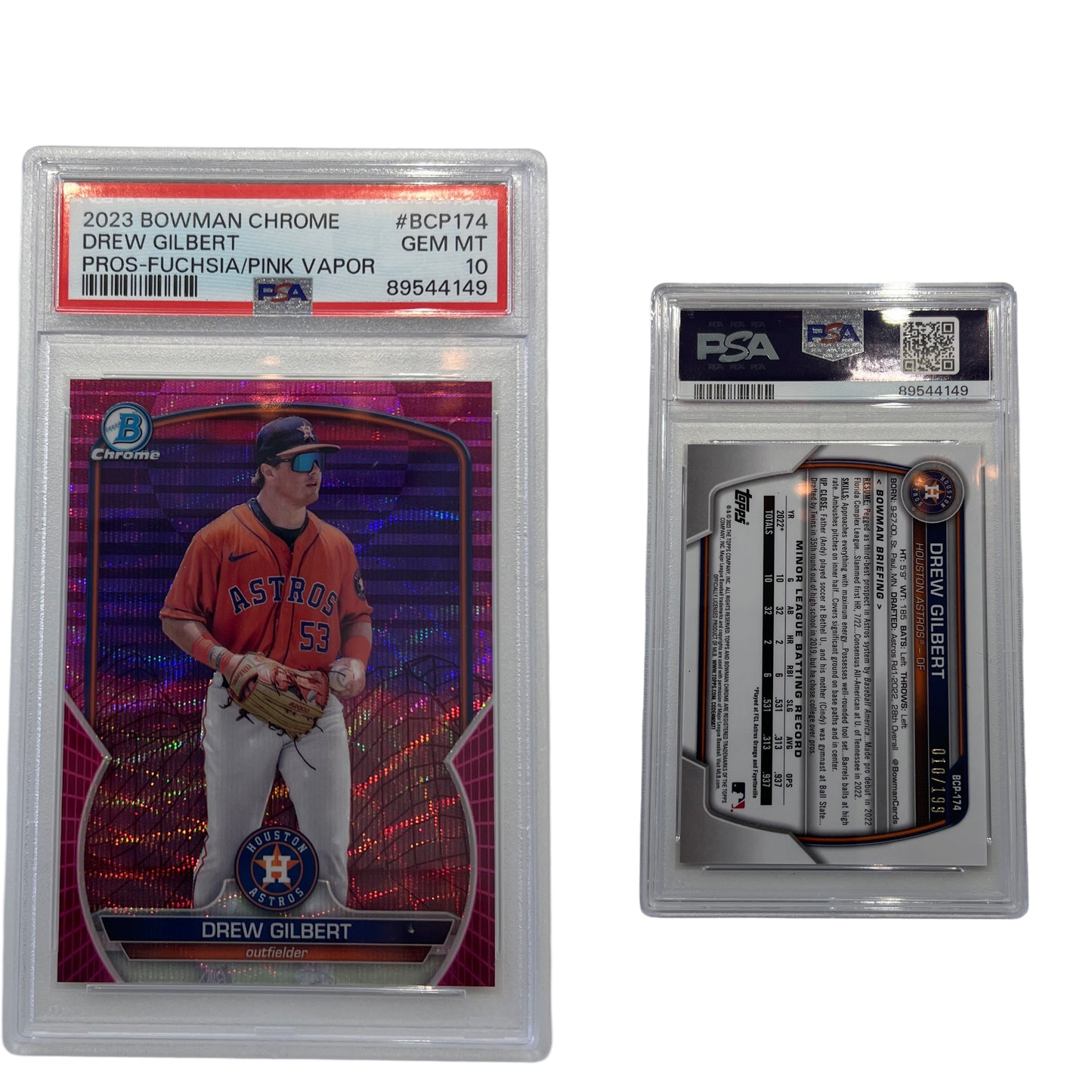 2023 Drew Gilbert Bowman Chrome Prospects Fuschia Pink Vapor /199 #BC9174 PSA GEM MT 10