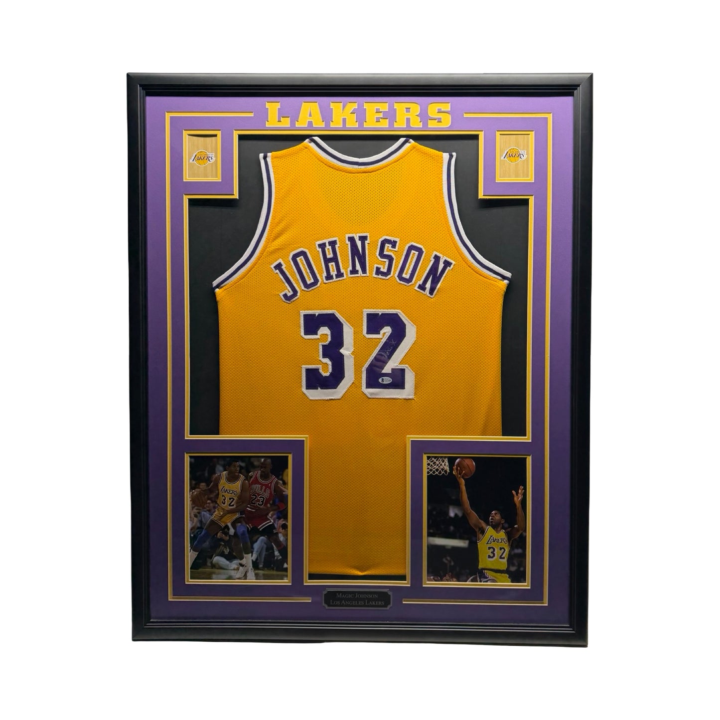 Magic Johnson Autographed Los Angeles Lakers Yellow Jersey Beckett Framed
