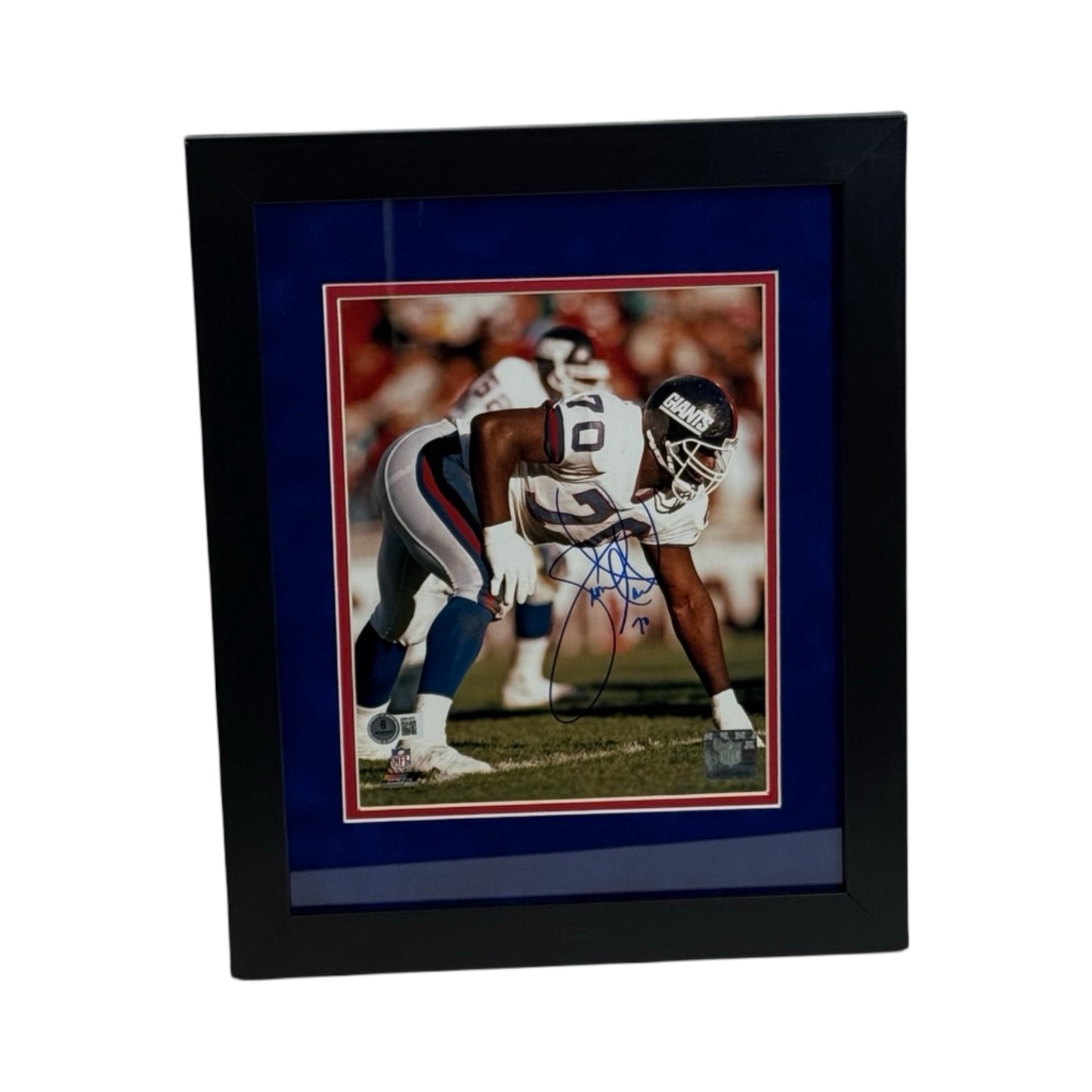 Leonard Marshall Autographed New York Giants Framed 3 Point Stance 8x10 Beckett
