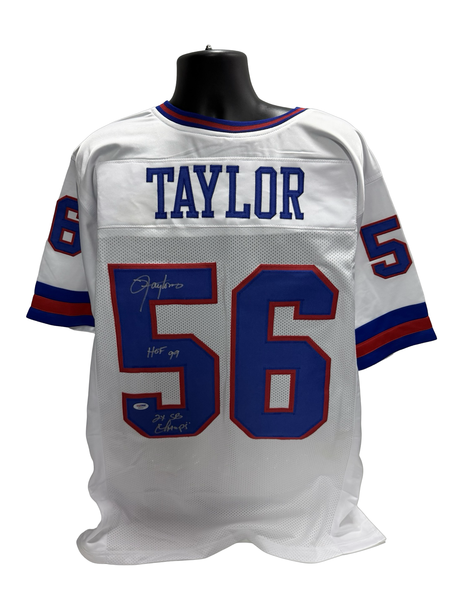 Lawrence Taylor Autographed New York Giants "HOF 99, 2x SB Champs" Inscribed White Jersey PSA