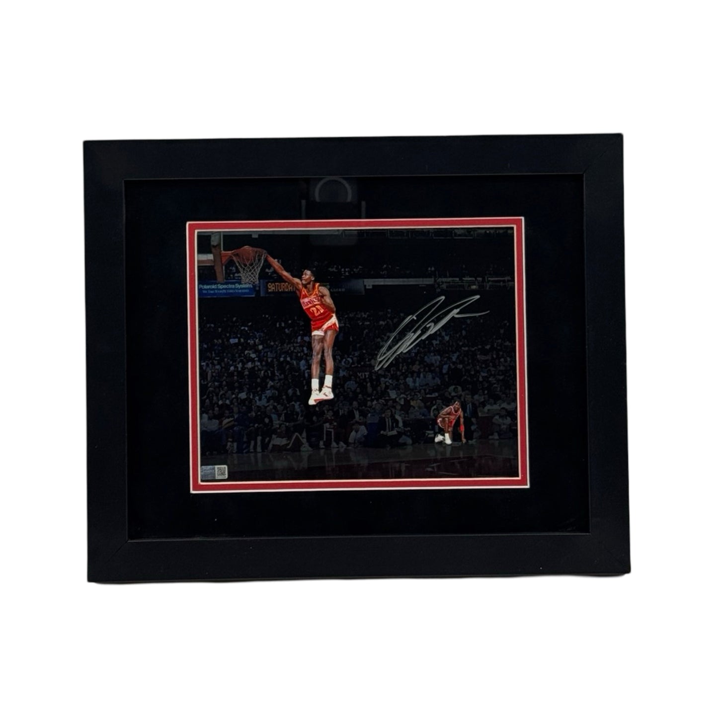 Dominique Wilkins Autographed Atlanta Hawks Dunk Contest Blackout Framed 8x10 Steiner CX