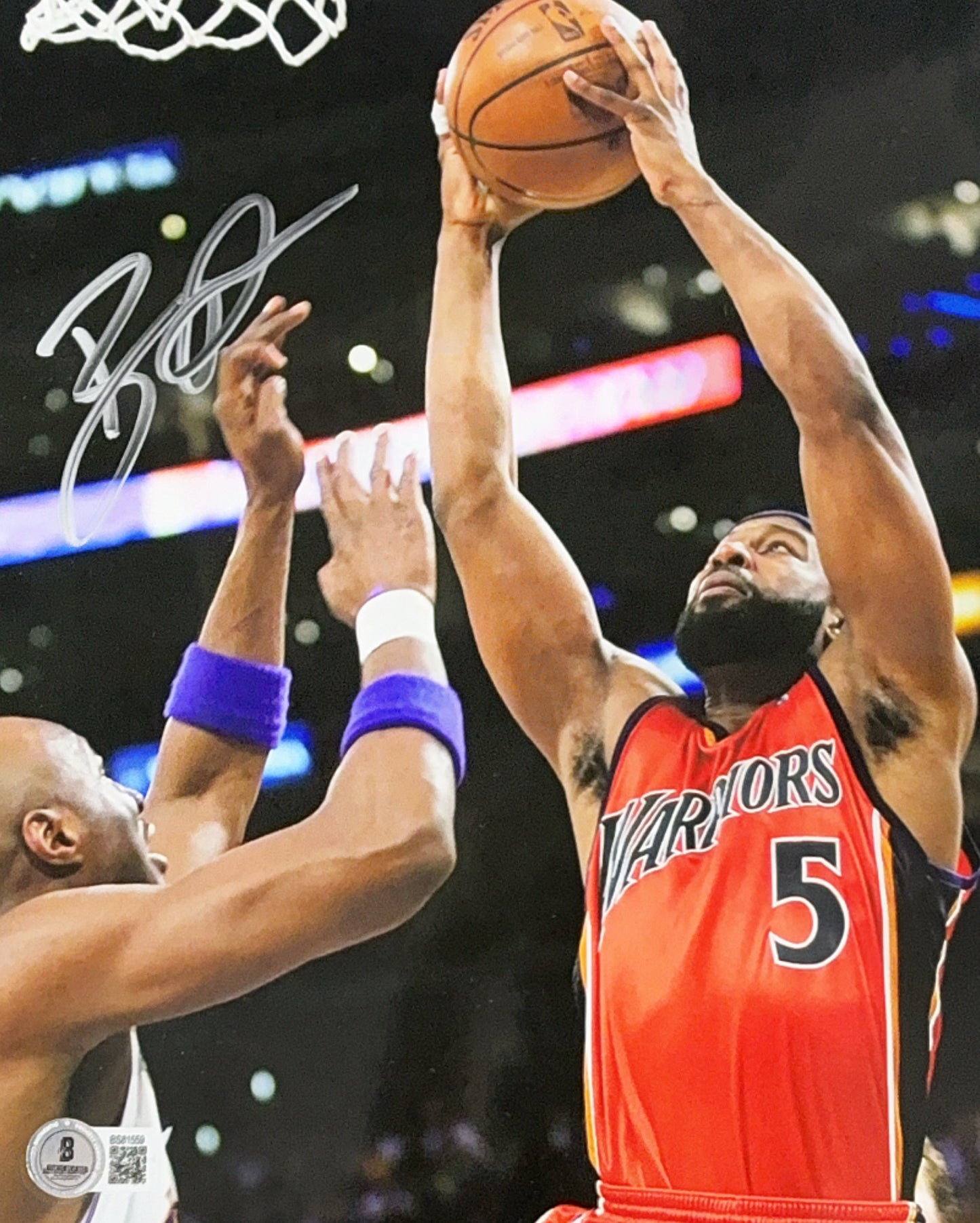 Baron Davis Autographed Golden State Warriors Dunk 8x10 Beckett