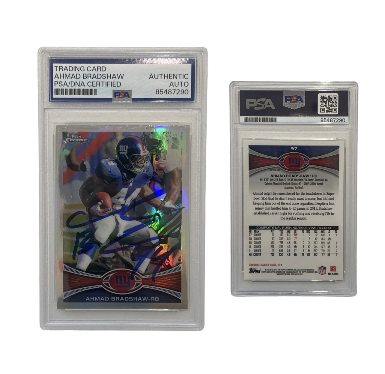 2012 Ahmad Bradshaw Autographed Topps Chrome Refractor #97 PSA Authentic Auto