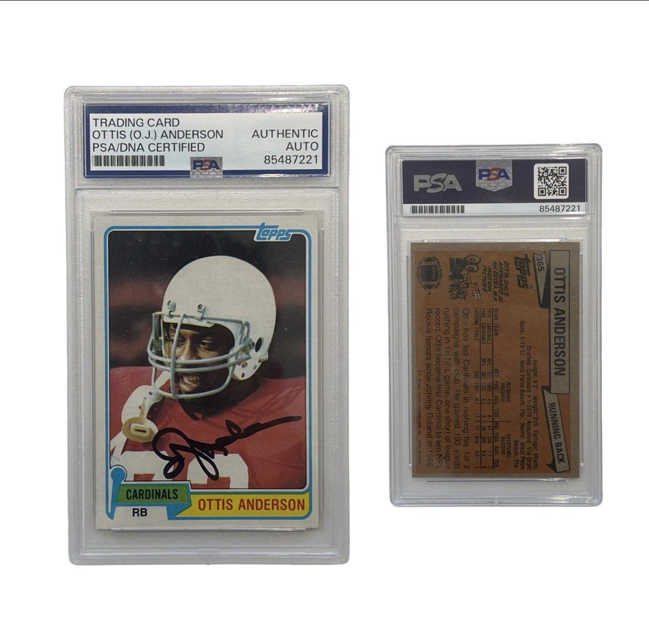 1981 Ottis Anderson Autographed Topps #365 PSA Authentic Auto