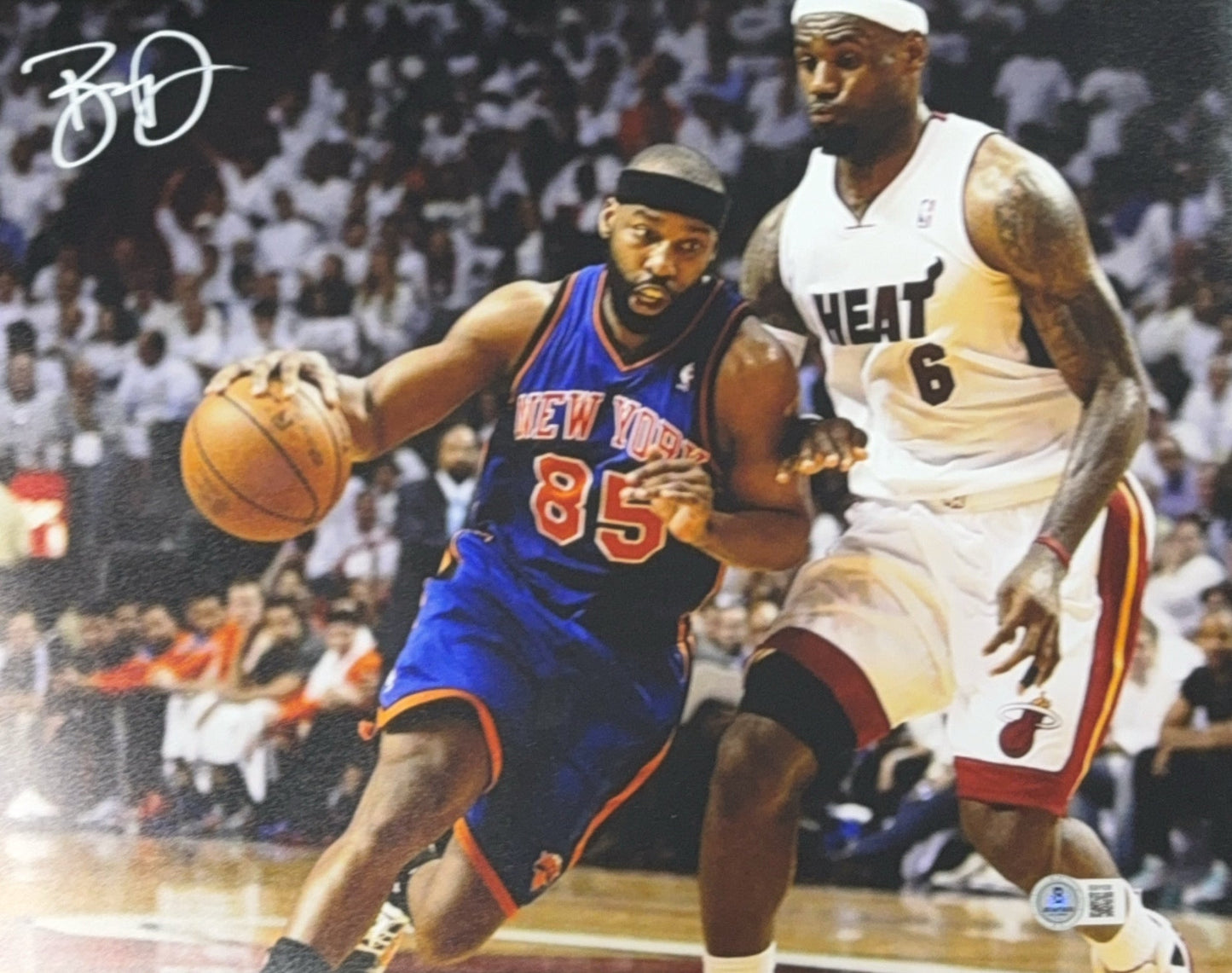 Baron Davis Autographed New York Knicks vs LeBron 11x14 Beckett