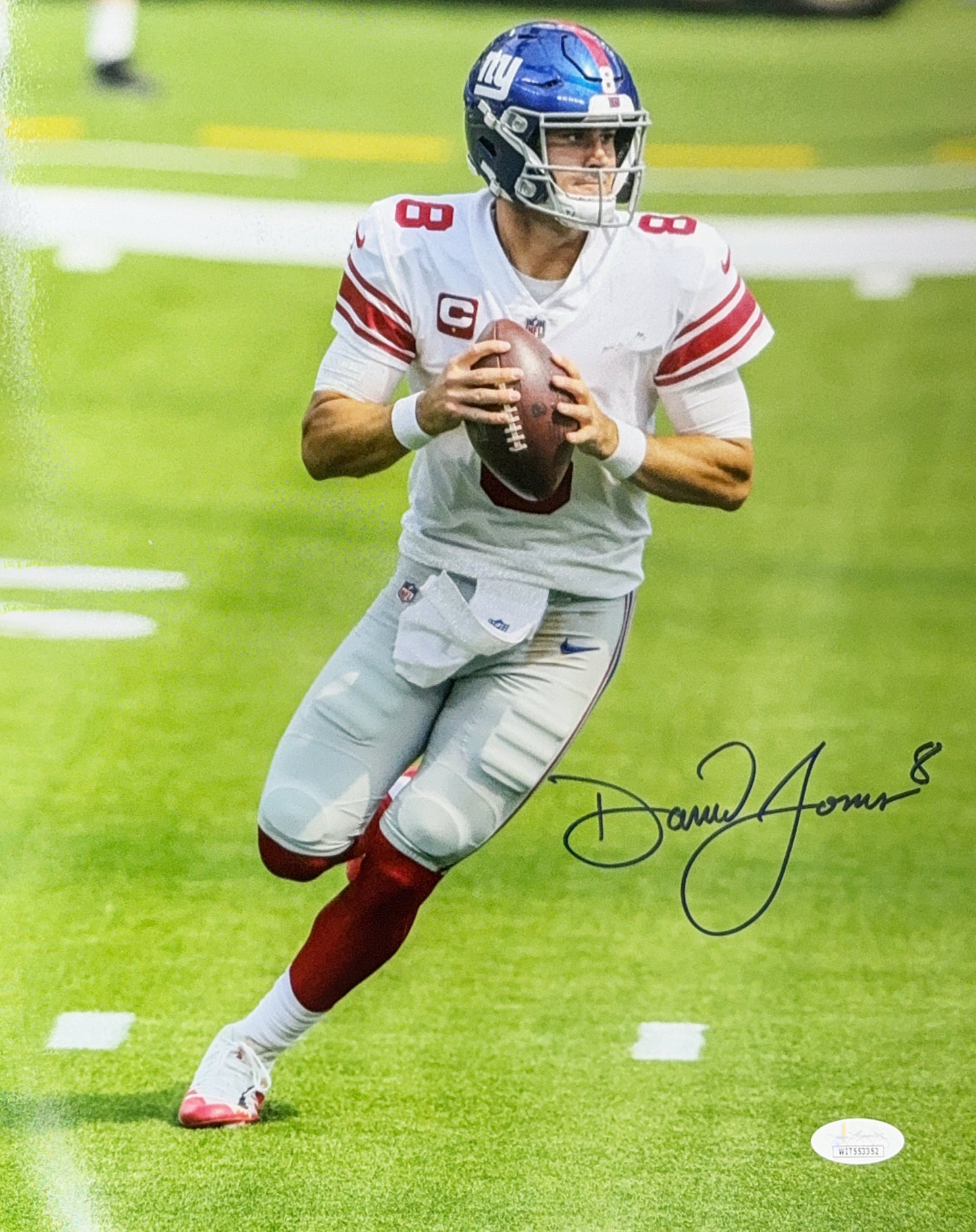 Daniel Jones Autographed New York Giants Drop Back 11x14 JSA