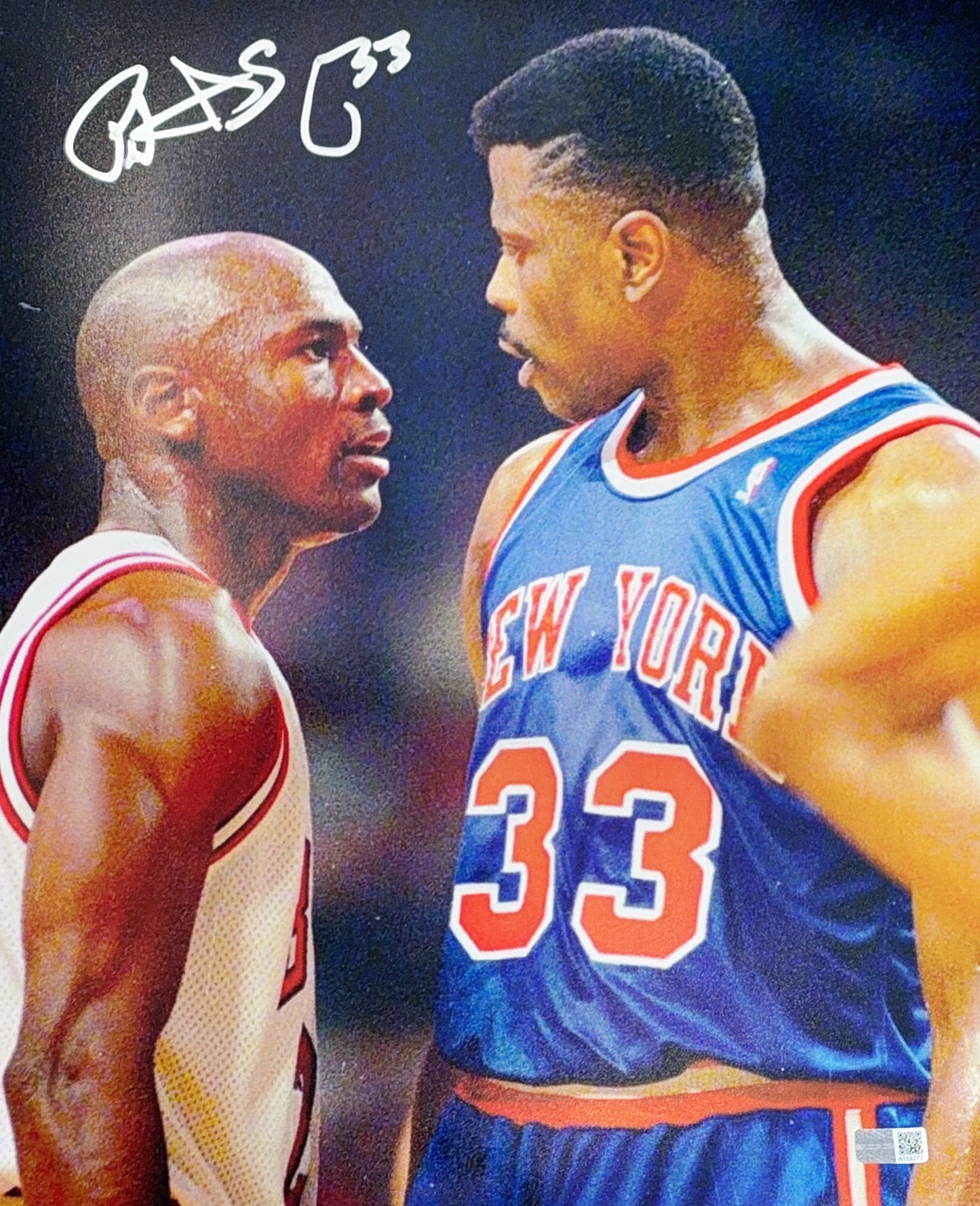 Patrick Ewing Autographed New York Knicks Staring at Jordan 11x14 Steiner CX