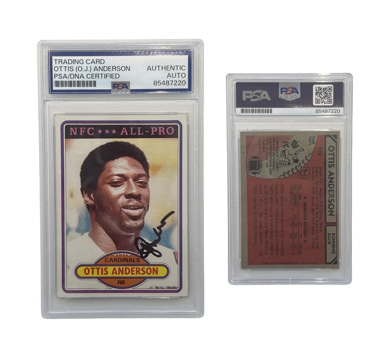 1980 Ottis Anderson Autographed NFC All-Pro Topps #170 PSA Authentic Auto