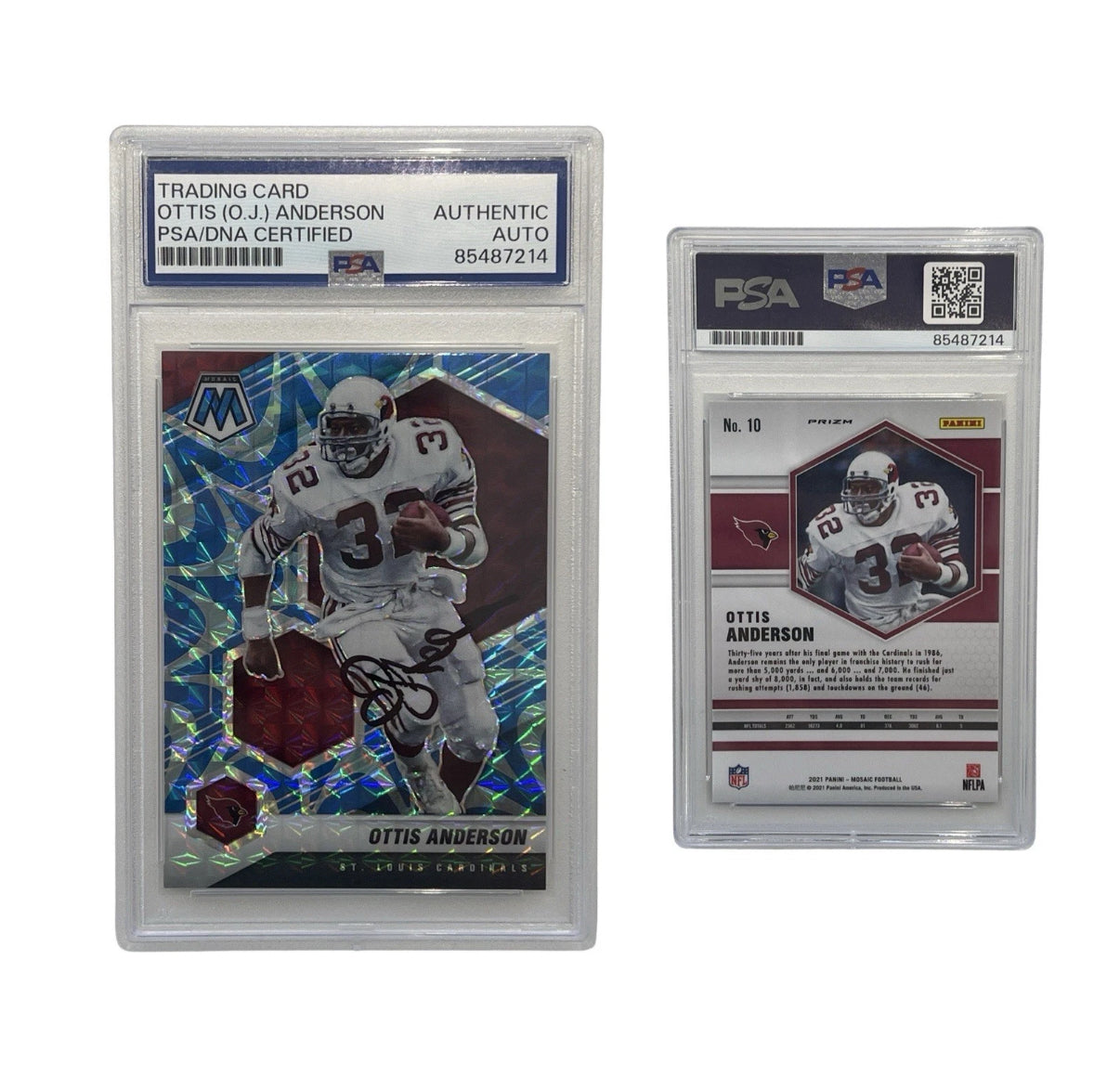 2021 Ottis Anderson Autographed Panini Mosaic Blue Reactive #10 PSA Auto Auth