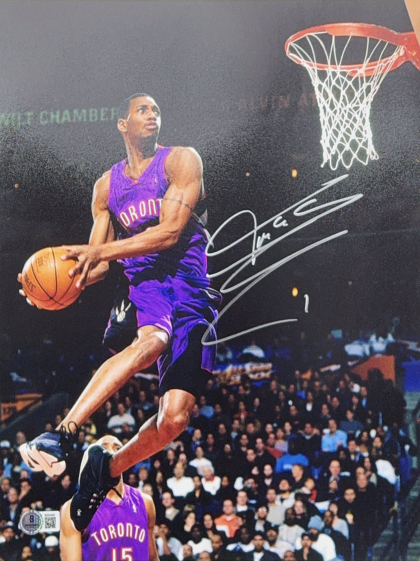 Tracy McGrady Autographed Toronto Raptors Dunk 11x14 Beckett