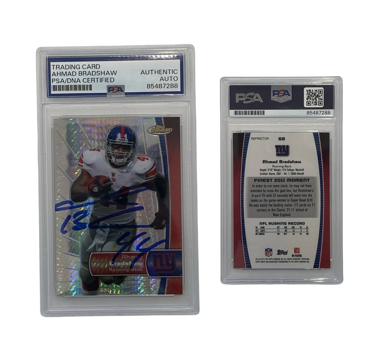2012 Ahmad Bradshaw Autographed Topps Finest Refractor #68 PSA Auth Auto