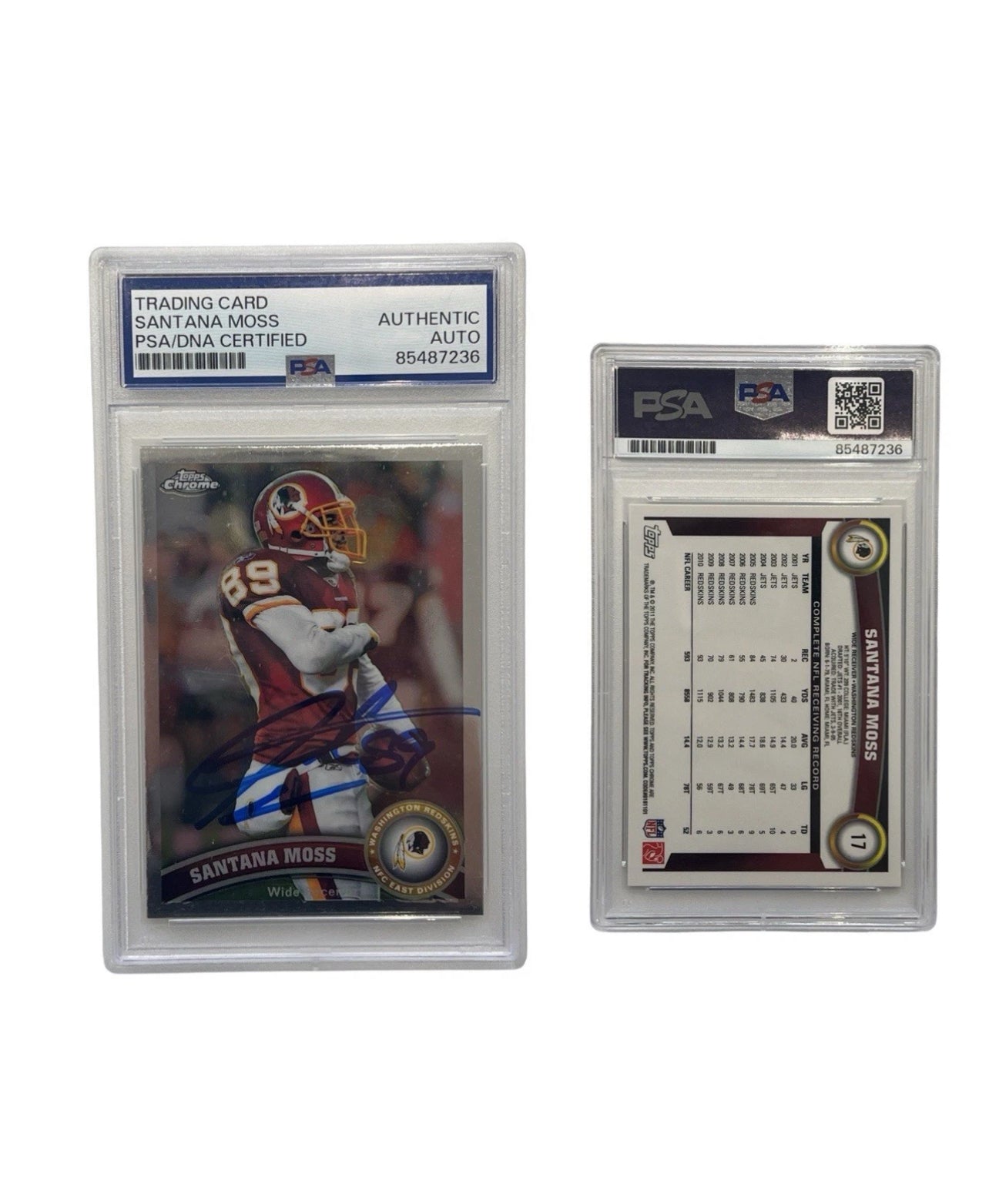 2011 Santana Moss Autographed Topps Chrome #17 PSA Authentic Auto