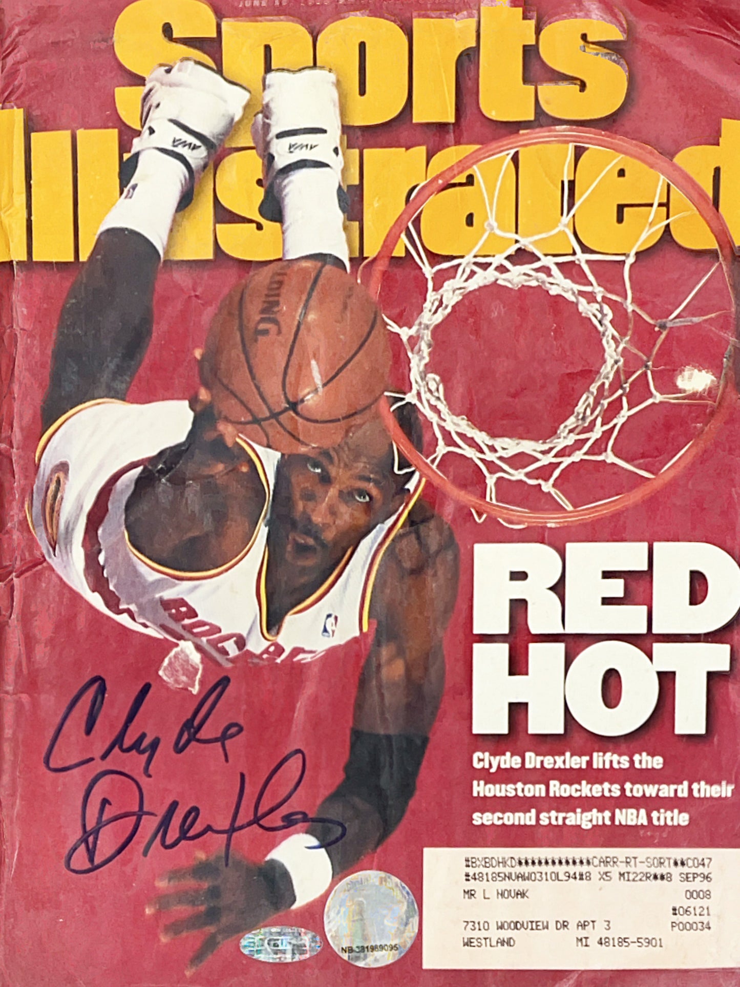 Clyde Drexler Autographed Sports Illustrated Magazine JSA