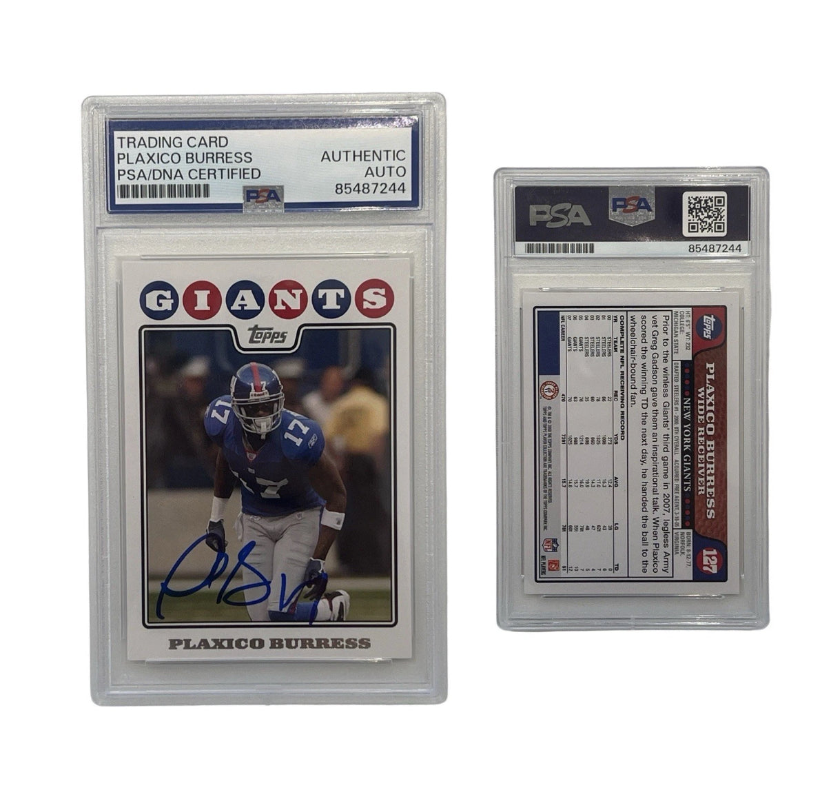 2008 Plaxico Burress Autographed Topps #127 PSA Authentic Auto
