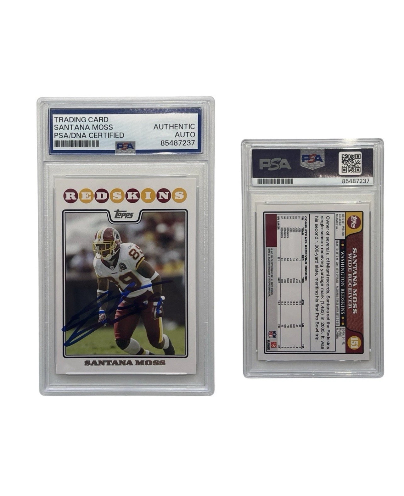 2008 Santana Moss Autographed Topps #151 PSA Authentic Auto