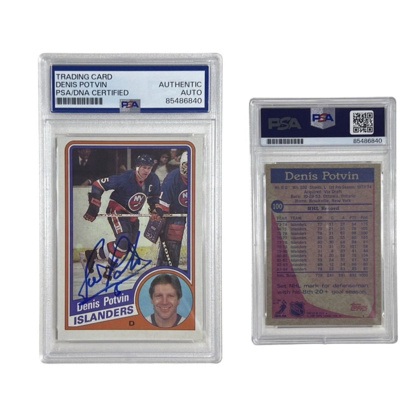 1984 Denis Potvin Autographed Topps #100 PSA Authentic Auto