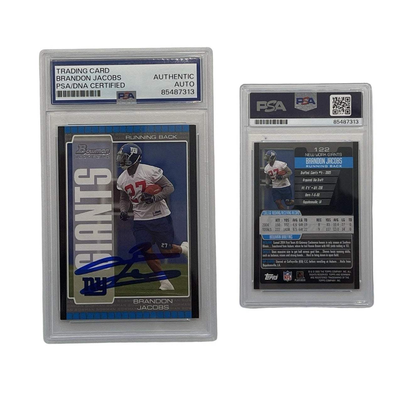 2005 Brandon Jacobs Autographed Bowman Rookie Card Topps #122 PSA Auth Auto