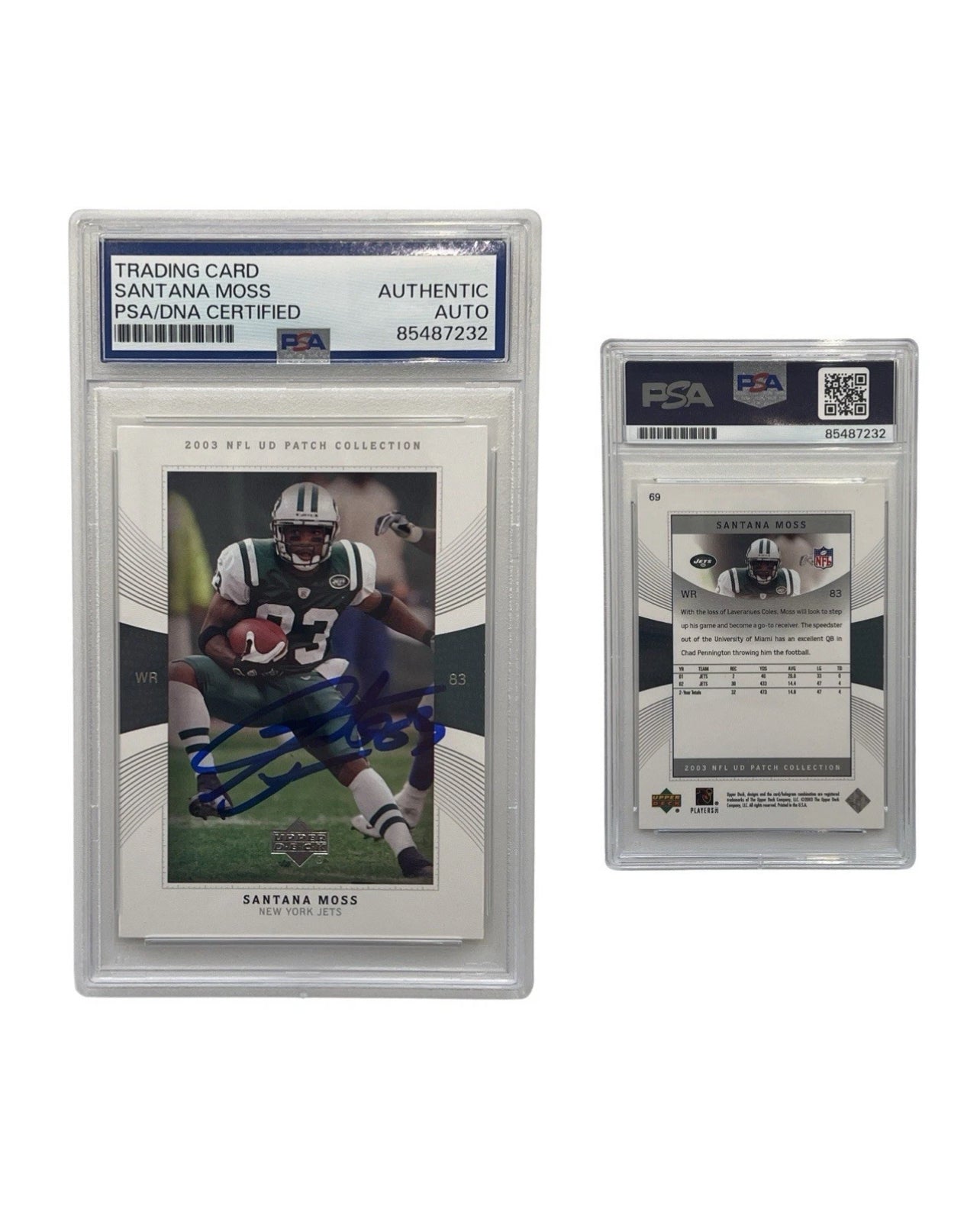 2003 Santana Moss Autographed UD Patch Collection Upper Deck #69 PSA Auth Auto