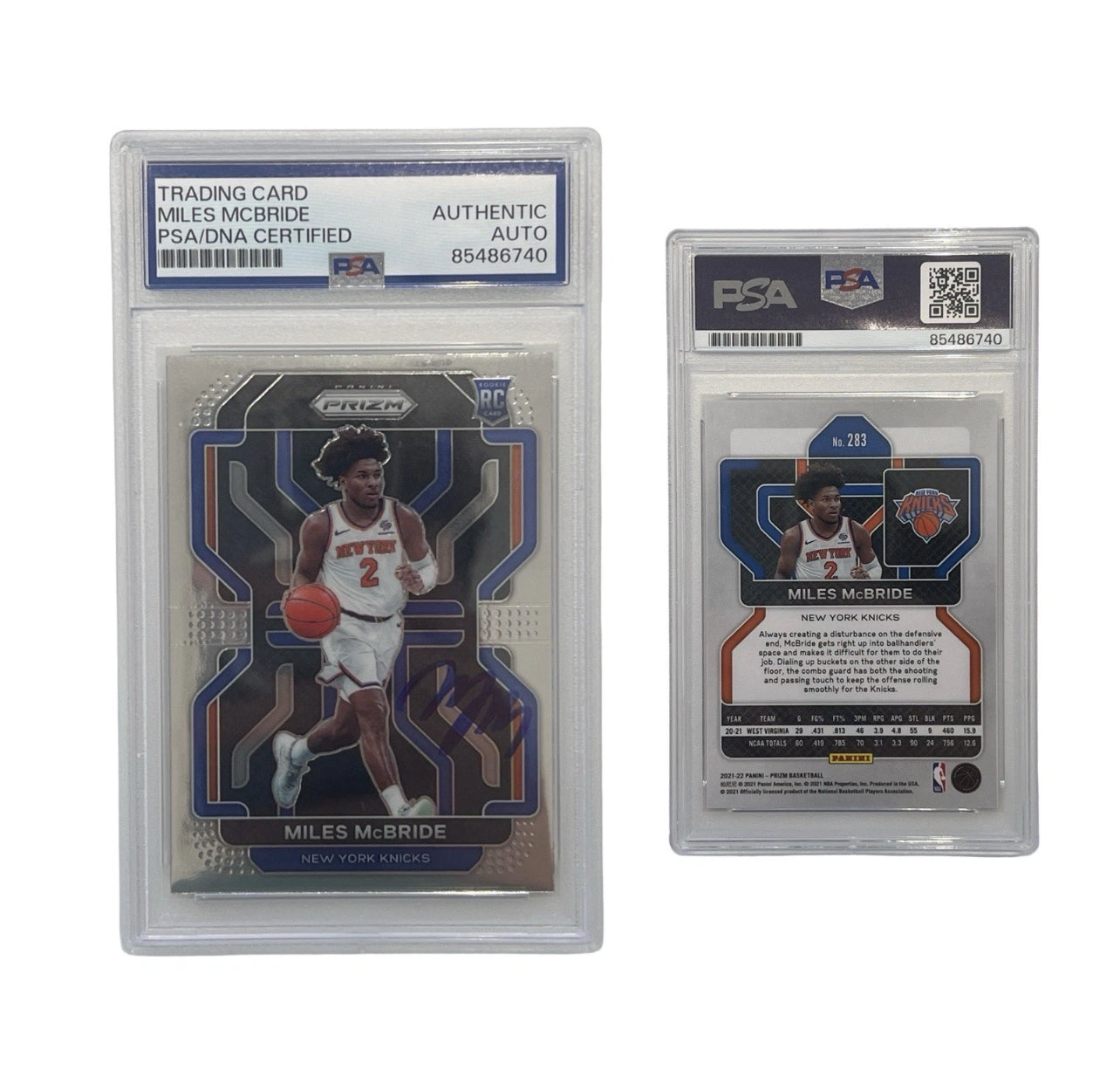 2021-22 Miles McBride Autographed Refractor RC Panini Prizm #283 PSA Auth Auto