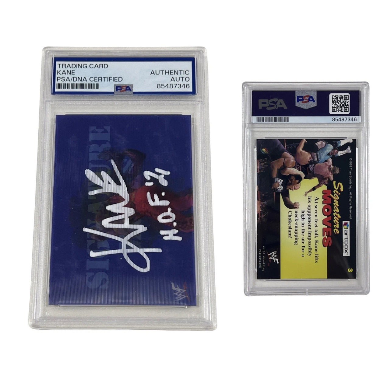 1999 Kane Autographed "H.O.F. '21" WWF Titans Sports #3 Authentic Auto