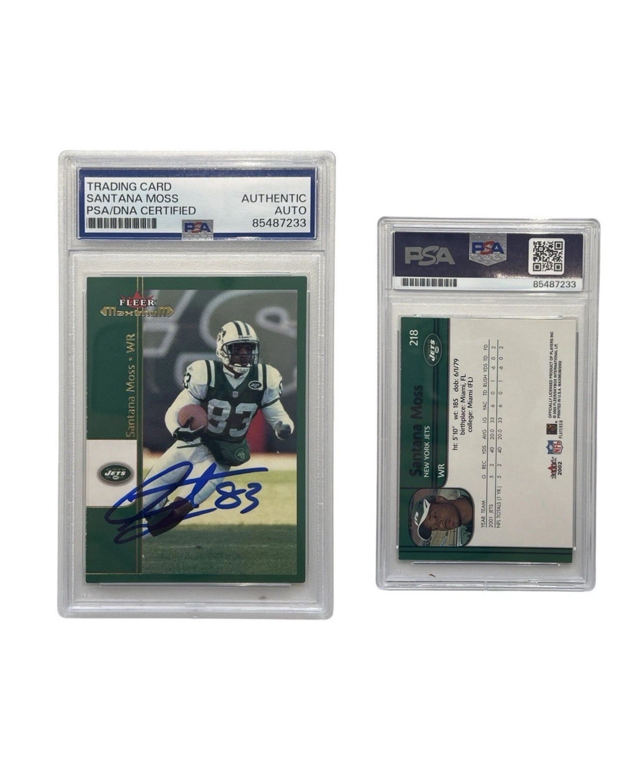 2002 Santana Moss Autographed Fleer #218 PSA Authentic Auto