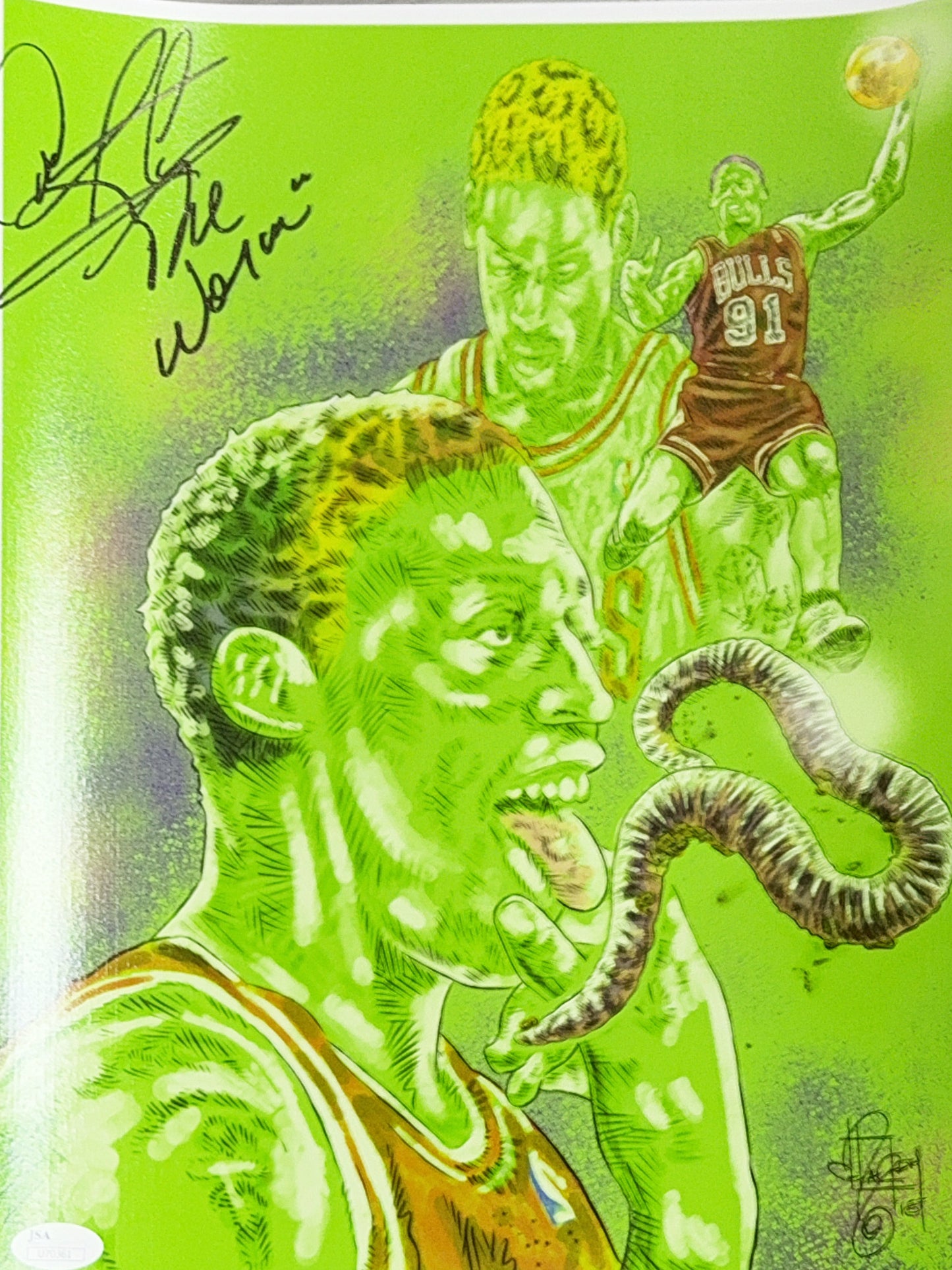 Dennis Rodman Autographed Chicago Bulls "The Worm" Collage 11x14 JSA